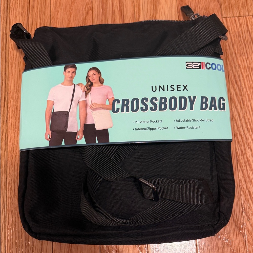 32 Degrees Cool Unisex Black Crossbody Bag Adjustable Strap Water Resistant